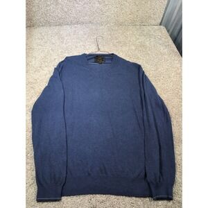 Jos A Bank Reserve Mens XL Blue V-Neck Sweater Italian Yarn Wool Cashmere Blend